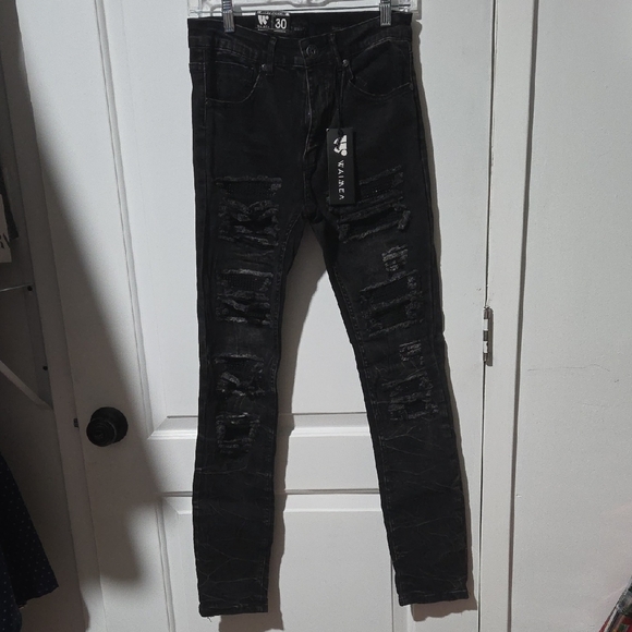 Waimea Black Wash Distressed Skinny Jeans - Picture 1 of 8